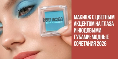 Макияж с цветным акцентом на глаза и нюдовыми губами: модные сочетания 2026